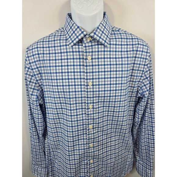 Goodfellow Mens Blue Checkered Long Sleeve Button Up Dress Shirt Casual /B113 - Picture 3 of 7